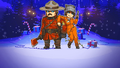 Maria and Mountie posing together in a festive forest, made in the leadup to Christmas 2023.